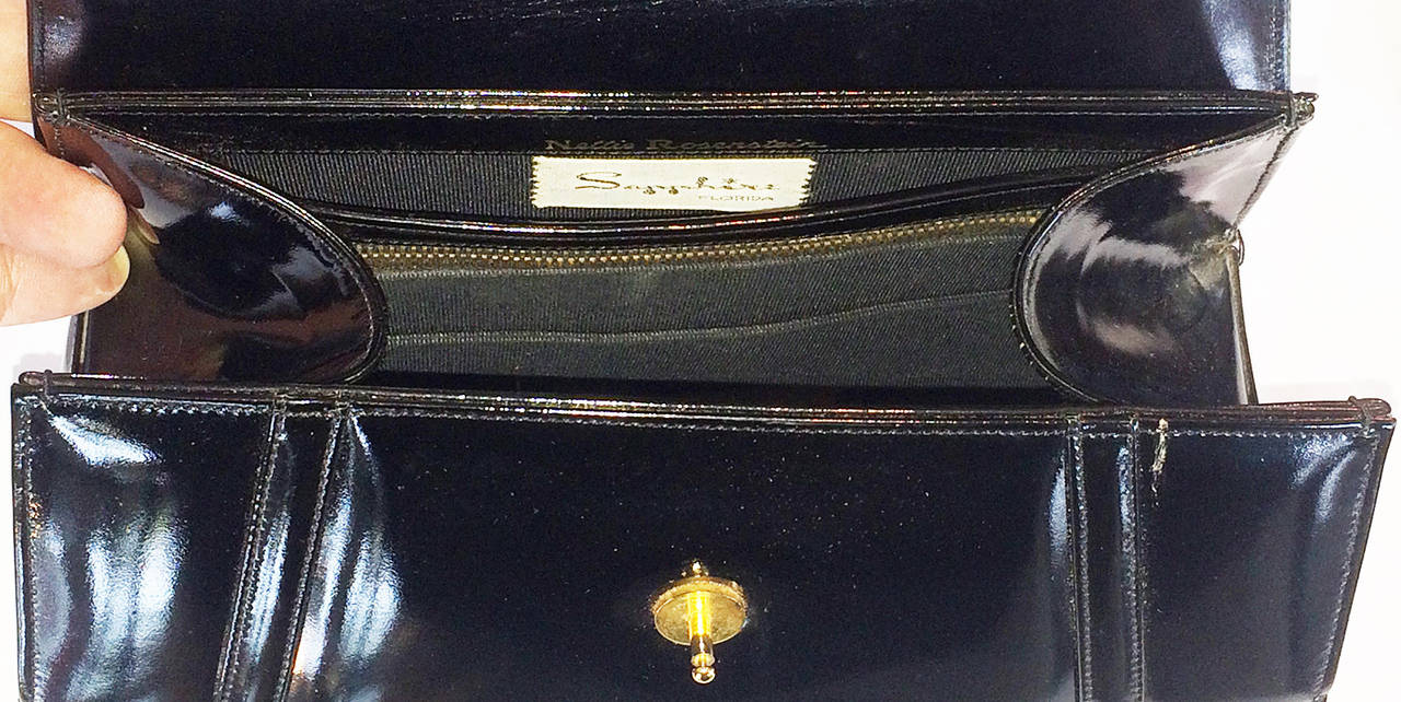 Rare Nettie Rosenstein structured solid black leather purse with watch 3