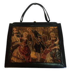 Huge Soure of New York 1940s tapestry and leather handbag