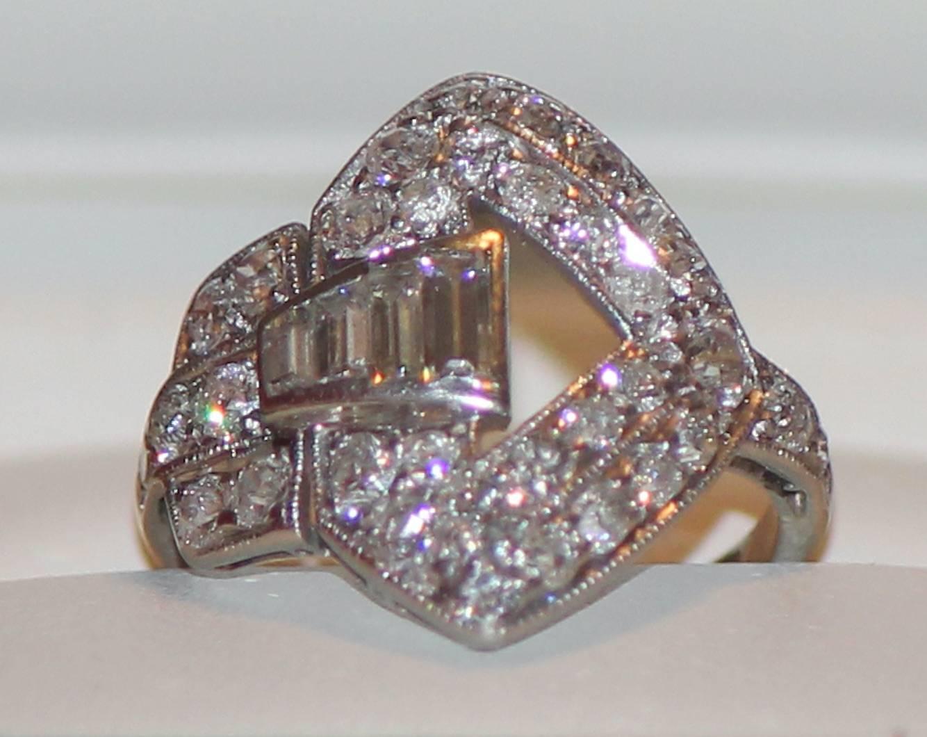 American Platinum Diamond Art Deco Ring c1920s by the Drosten Jewelery Company In Excellent Condition In Daylesford, Victoria
