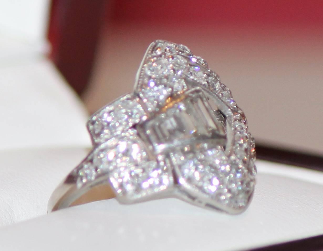 Women's American Platinum Diamond Art Deco Ring c1920s by the Drosten Jewelery Company