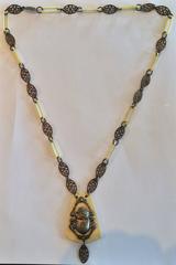 Art Deco Egyptian Revival Scarab  celluloid and brass necklace