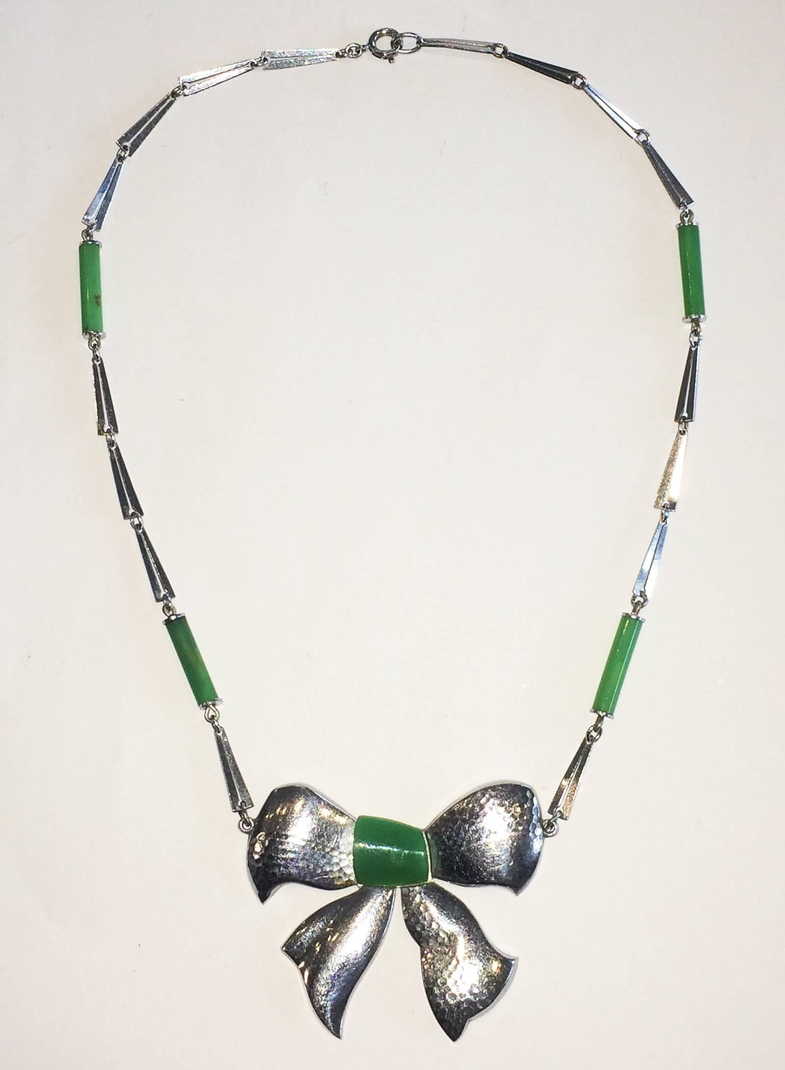 Women's Art Deco Jakob Bengel chrome and bakelite bow necklace