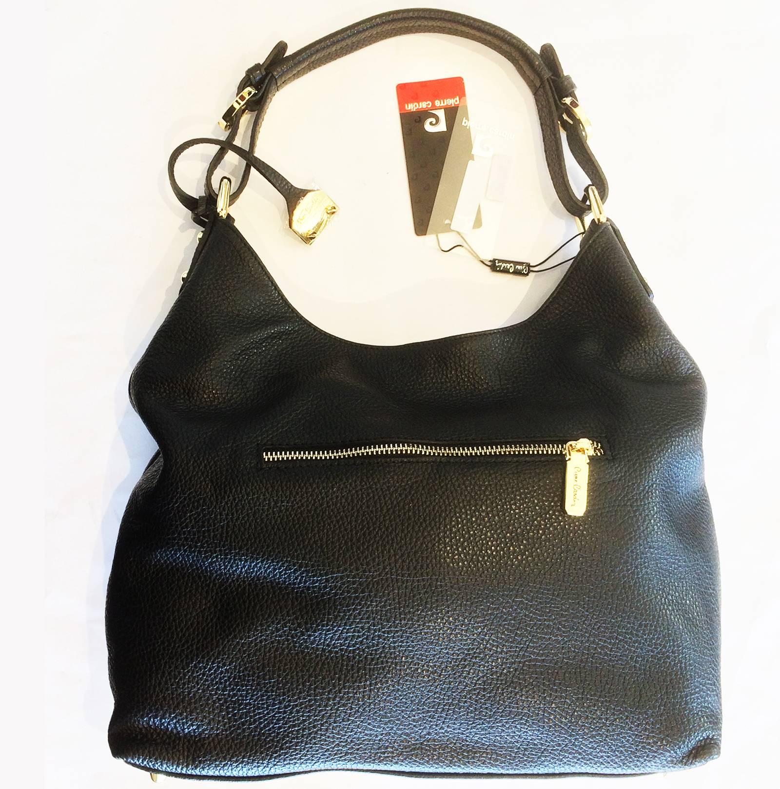 Pierre Cardin New black leather hobo bag handbag In New Condition In Daylesford, Victoria