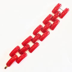 Art Deco Red carved bakelite link bracelet