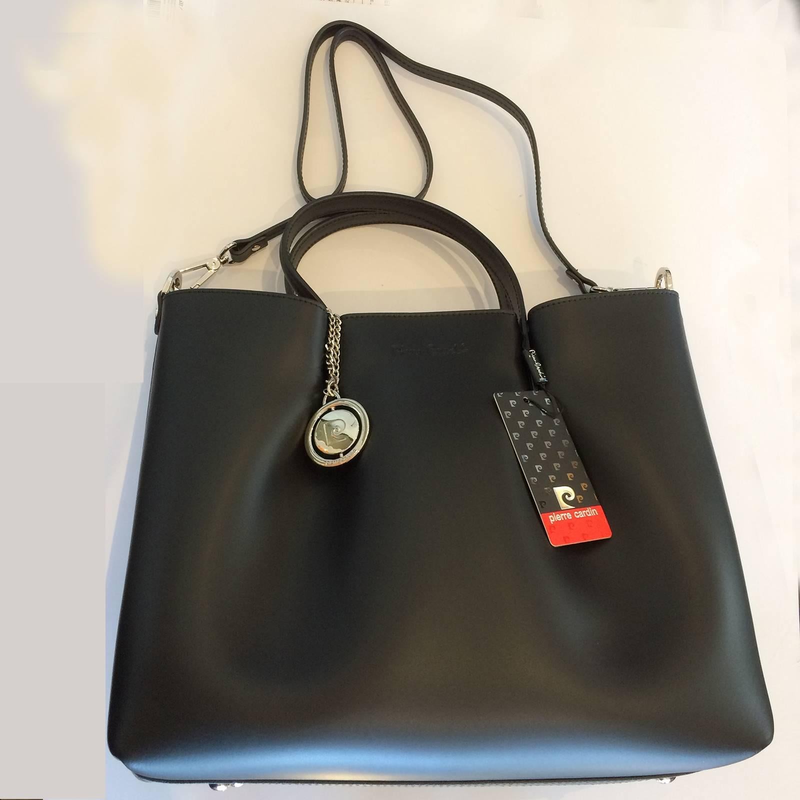 Pierre Cardin New black leather handbag with internal removable envelope 2