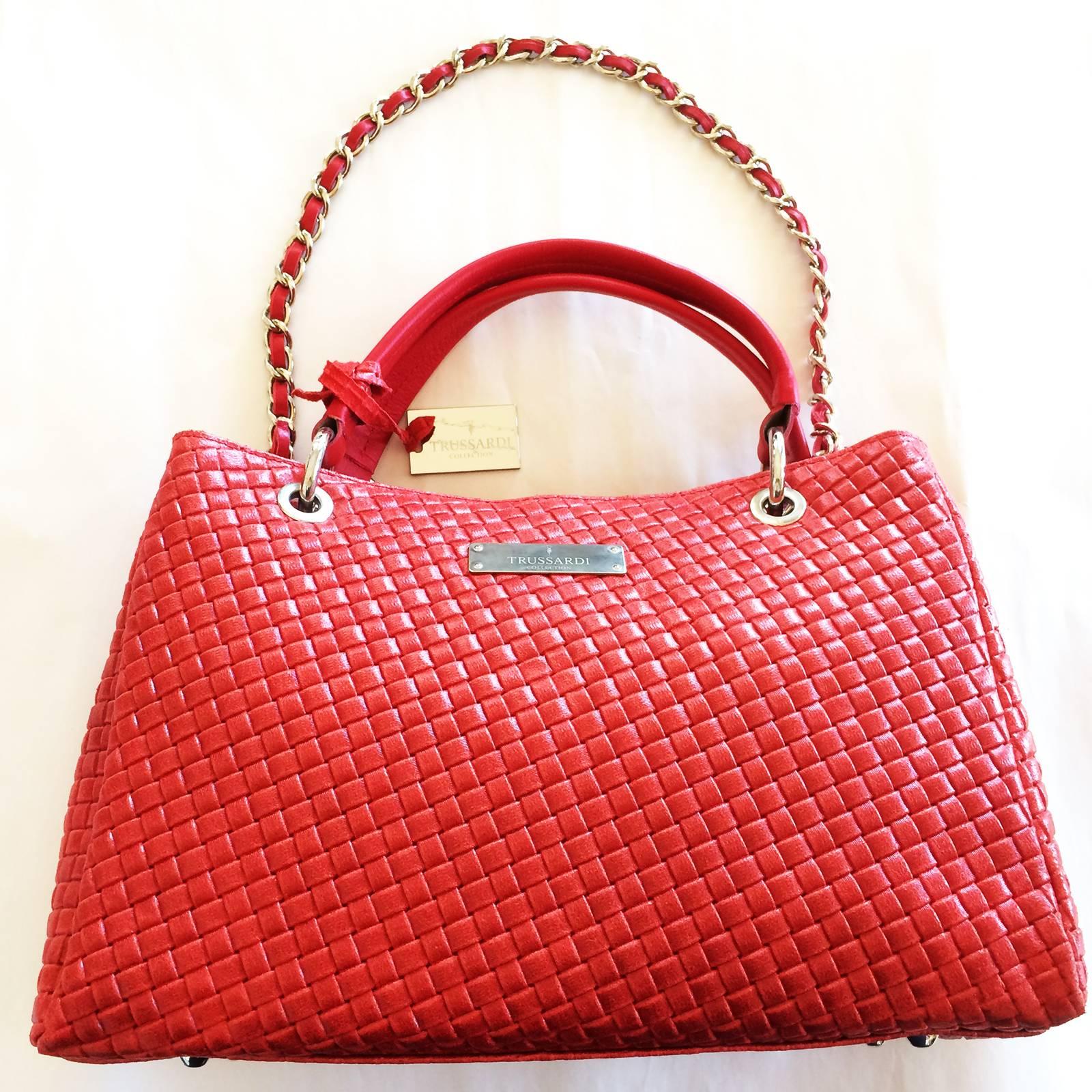 Trussardi Red Leather handbag or shoulder bag In New Condition In Daylesford, Victoria