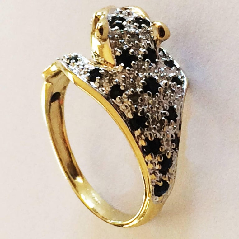 Mid Century Leopard ring in gold, sapphires and diamond at 1stDibs