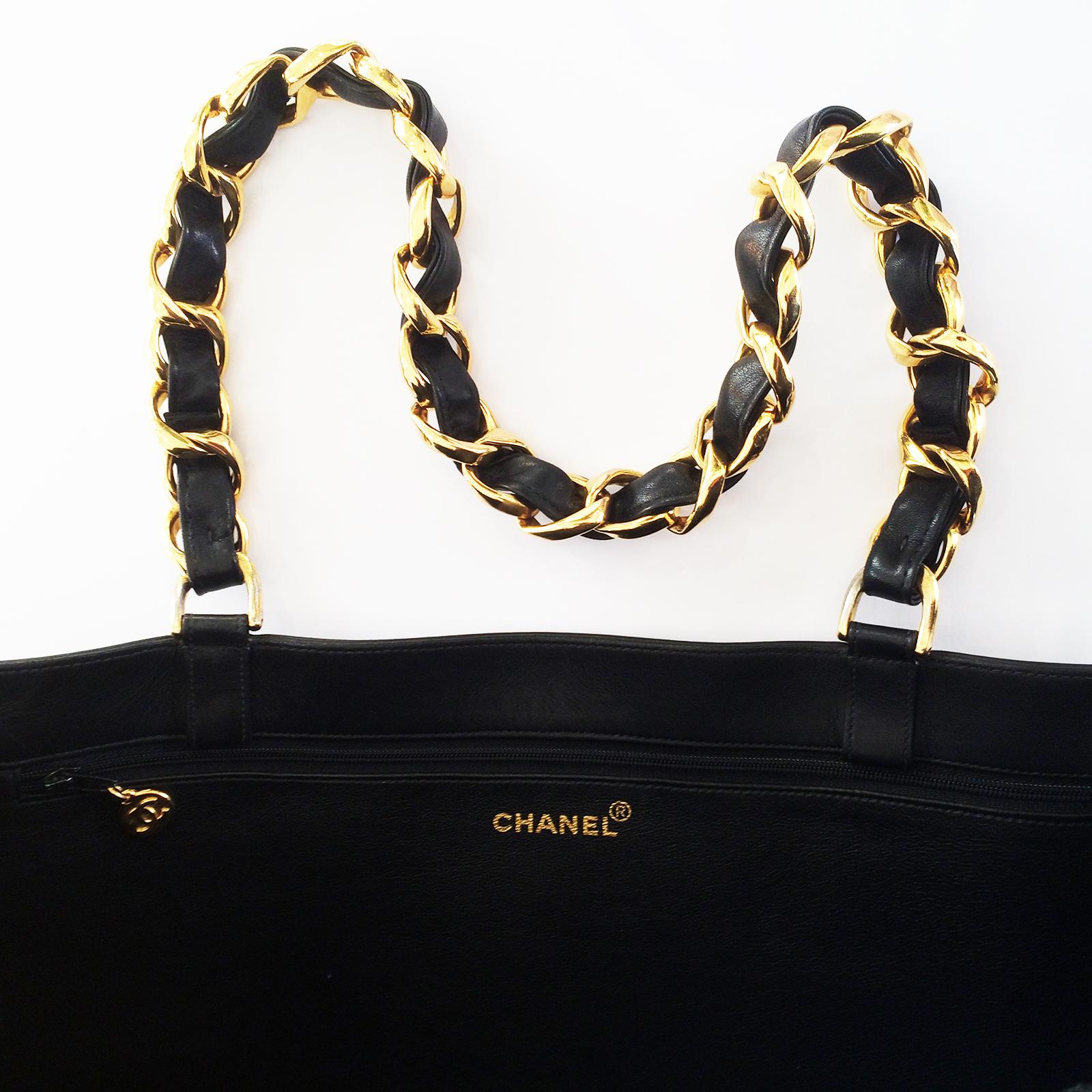 Chanel Vintage Large Black Shopper Handbag Bag  2