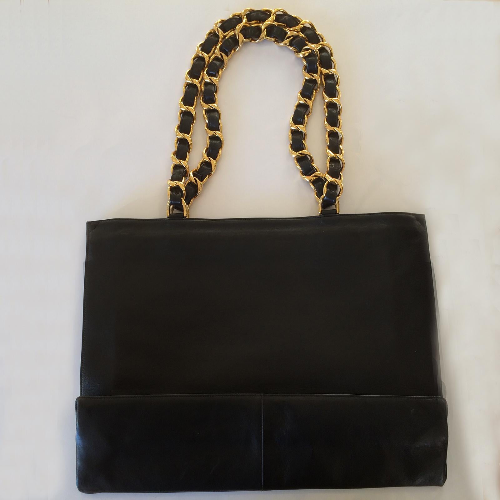 Chanel Vintage Large Black Shopper Handbag Bag  3