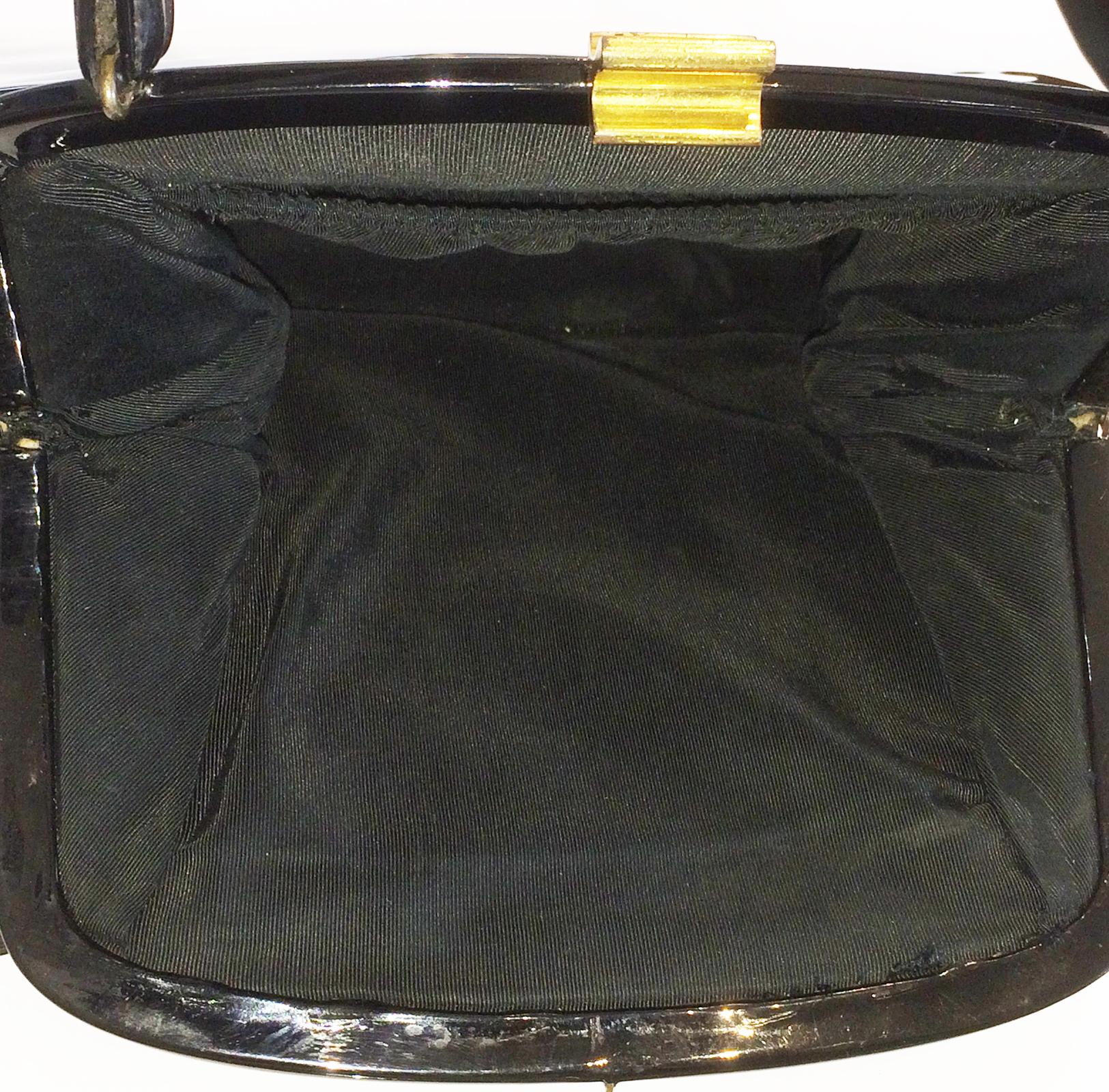 Black Soure New York Mid Century Patent leather Poodle Dog handbag 