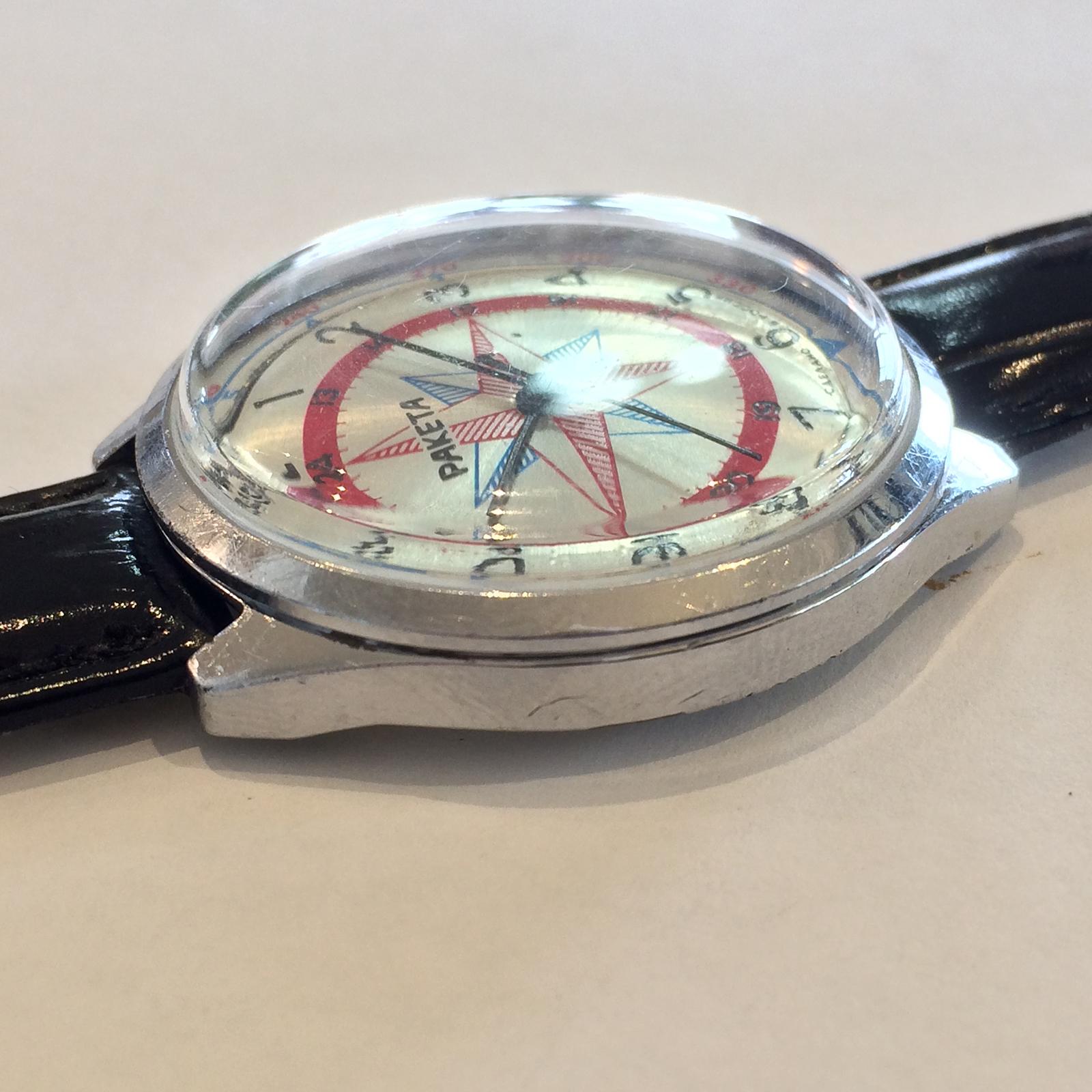 Modernist Paketa Mid Century Russian Compass Turn Automatic Wristwatch