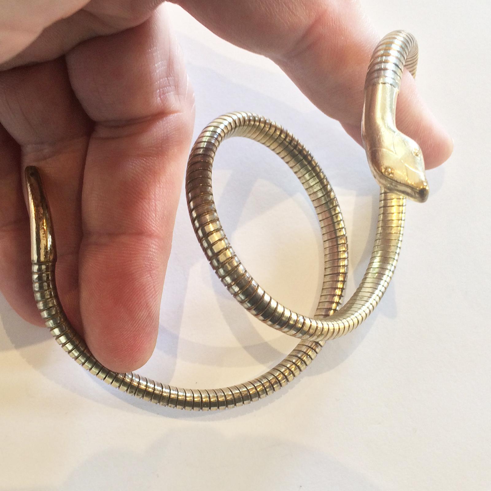 Art Deco 9ct gold snake serpent bangle bracelet (Art déco)