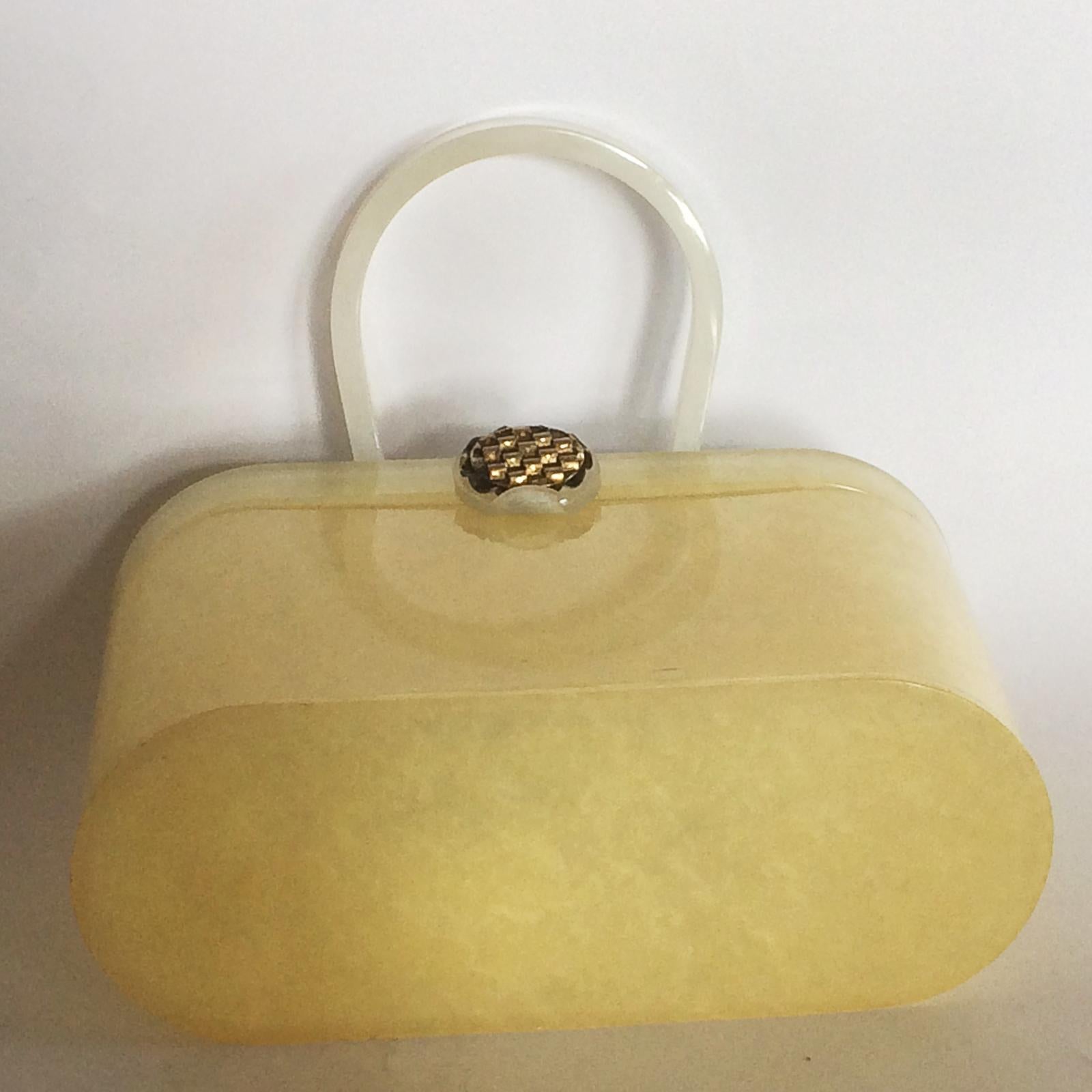 Brown 1950s Wilardy Marbelised Lemon Lucite handbag Purse