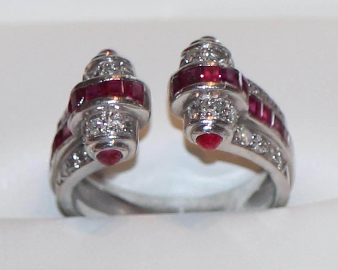 Rare Art Deco Platinum Diamond and Ruby Ring In Excellent Condition In Daylesford, Victoria