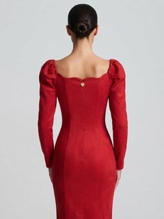 1980s Blumarine Red Stretch Velvet Off Shoulder Cocktail Dress Puffy Sleeves