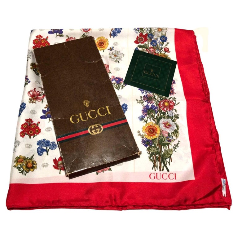 1980s Gucci Blooms Print Red Edge Silk Scarf at 1stDibs gucci scarf