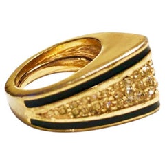 Christian Dior 1980er Jahre Goldfarbener Emaille-Kristall-Höcker-Ring, Frankreich