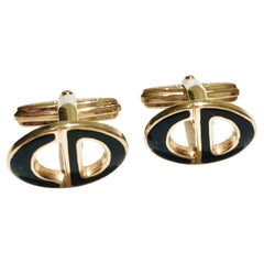 Boutons de manchette en or et émail noir Christian Dior des années 1980