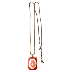 Vintage Chanel Pink Ivory Resin Pendant Snake Chain Necklace