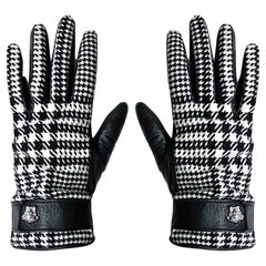 Vintage 1990s Gianni Versace Dogtooth Wool Leather Winter Gloves