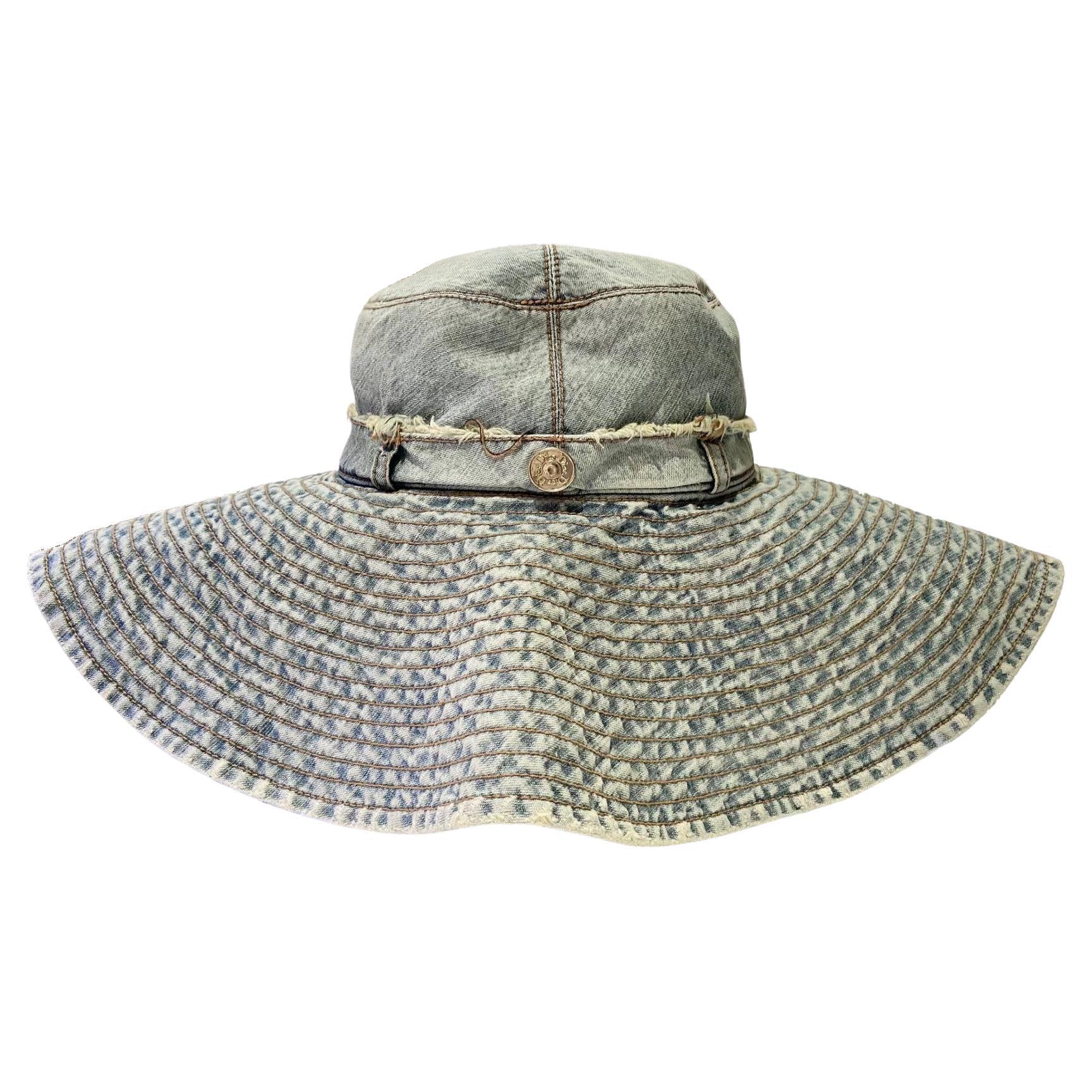 2000s Christian Dior Washed Out Denim Wide Sun Hat  For Sale