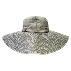 2000s Christian Dior Washed Out Denim Wide Sun Hat 