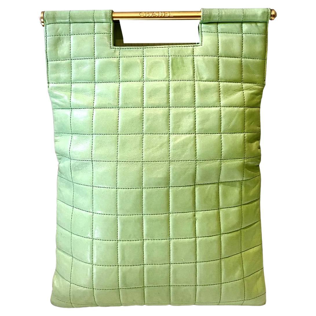 1990s Chanel Quilted Mint Green Top Handle Bag  For Sale