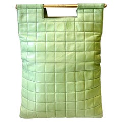 1990s Chanel Quilted Mint Green Top Handle Bag 