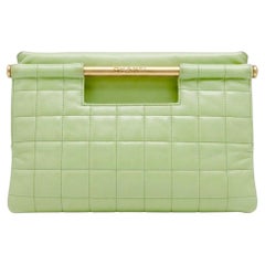Chanel 1990s Vintage Mint Green Chocolare Bar Quilted Top Handle Tote Bag