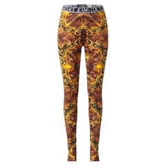 90s Gianni Versace Couture Baroque Print Stretch Jersey Leggings