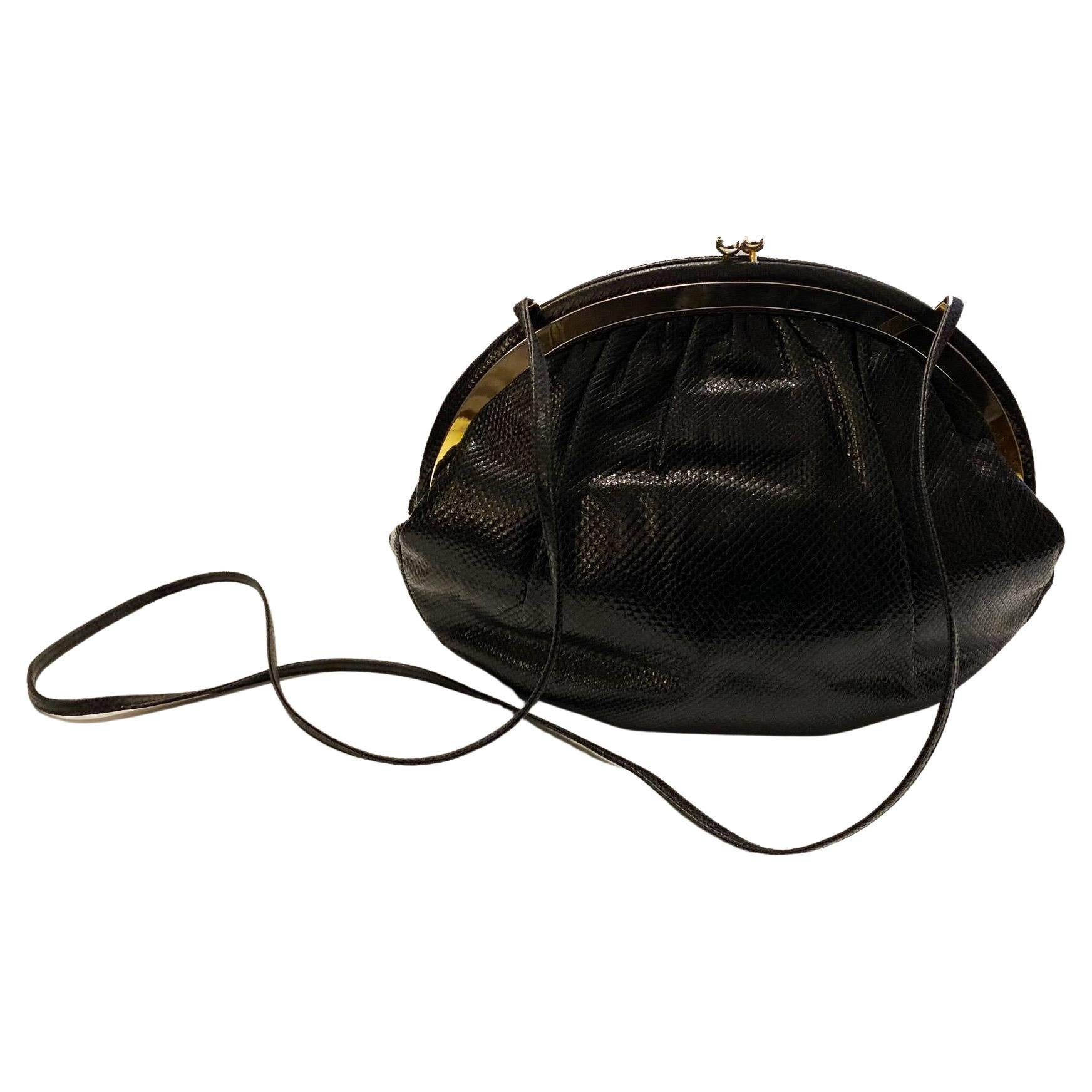 1990s Judith Leiber Karung Black Shoulder Bag with Gems and Goldware In Good Condition For Sale In London, GB