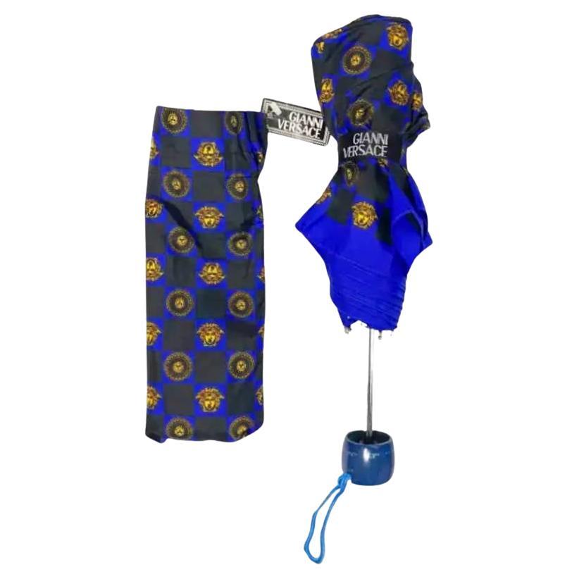 1980s Gianni Versace Medusa Blue Umbrella  For Sale