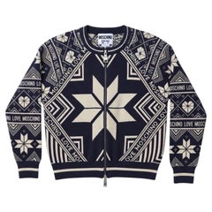 2000s Moschino Blue White Winter Cardigan Zipped Jumper