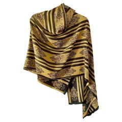 1980s Gucci La Black Gold Crest Stripe Logo Oversized Wool Vintage Scarf