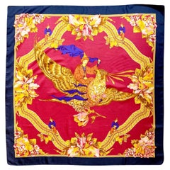 1980s Salvatore Ferragamo Chinese Mythology Silk Scarf