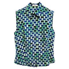 Camicia senza maniche in seta geometrica multicolore Prada degli anni '90