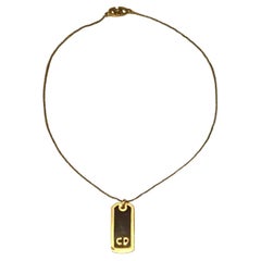 1980s Christian Dior Enameled Logo Pendant Necklace