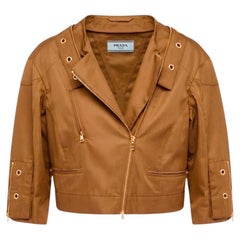 Prada 2000s Vintage Brown Tobacco Cotton Cropped Jacket, Size 40 IT