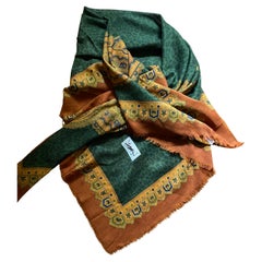 2000s Yves Saint Laurent Damask Multicolor Silk Wool Large Scarf