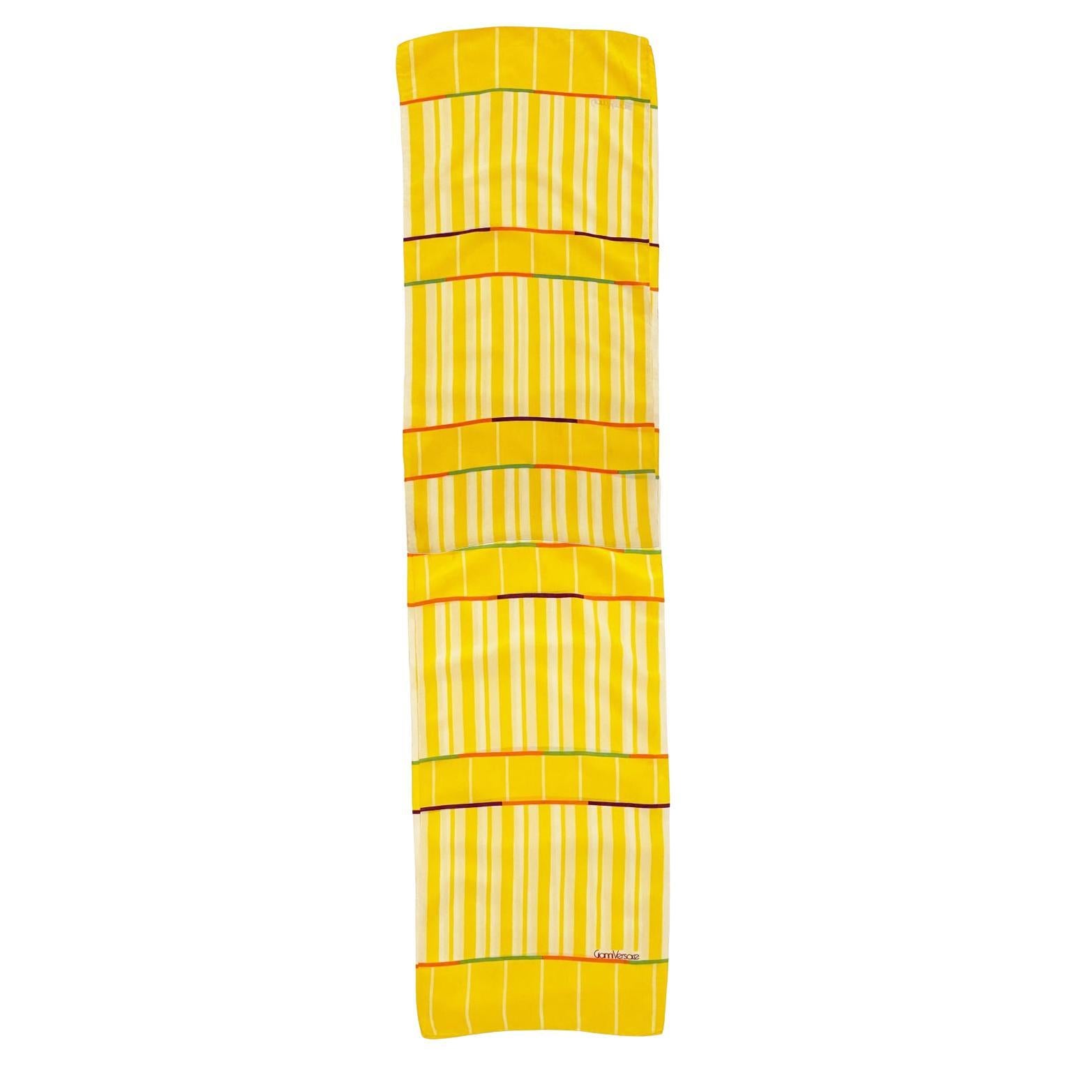 1980s Gianni Versace Abstract Print Yellow Silk Long Scarf For Sale
