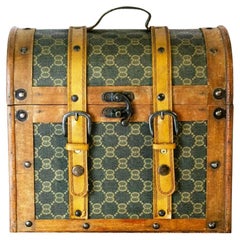 Vintage 1950S 1960s GUCCI Dome Top Monogram Leather Wood Travel Trunk