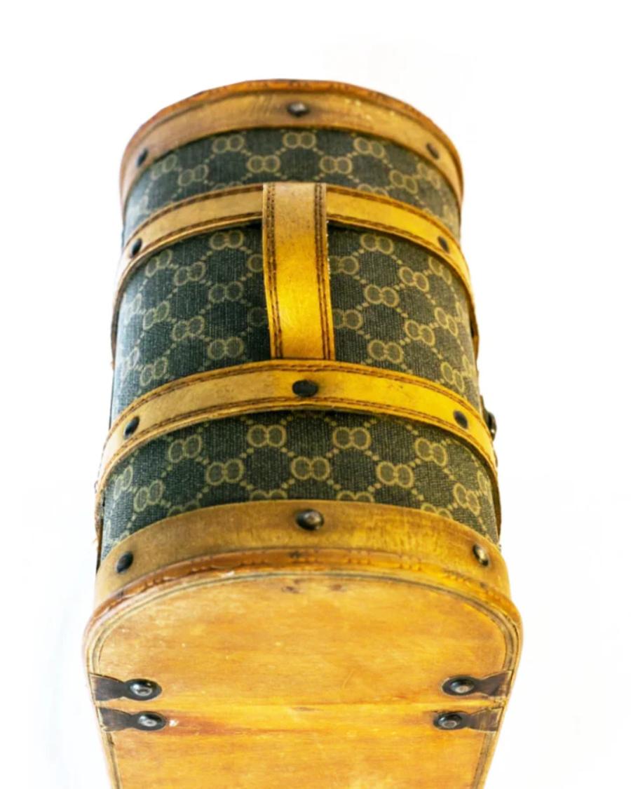 1950er 1960er GUCCI Dome Top Monogram Leder Wood Travel Trunk für Damen oder Herren im Angebot