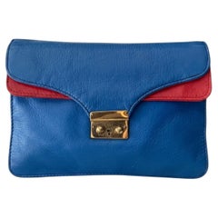 1970s Gucci Color Block Leather Blue Red Vintage Clutch Purse Handbag