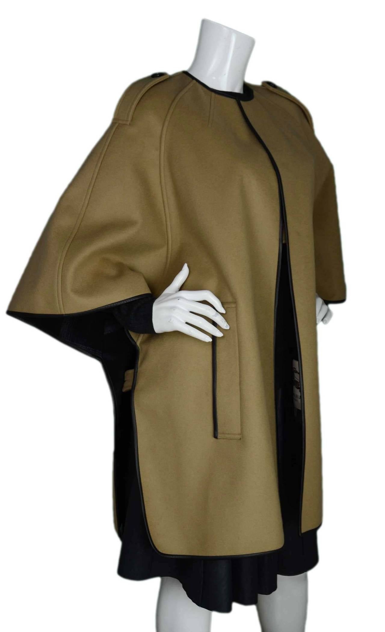 BURBERRY NWT Camel Cape with Black Leather Trim sz. P rt. $1, 795