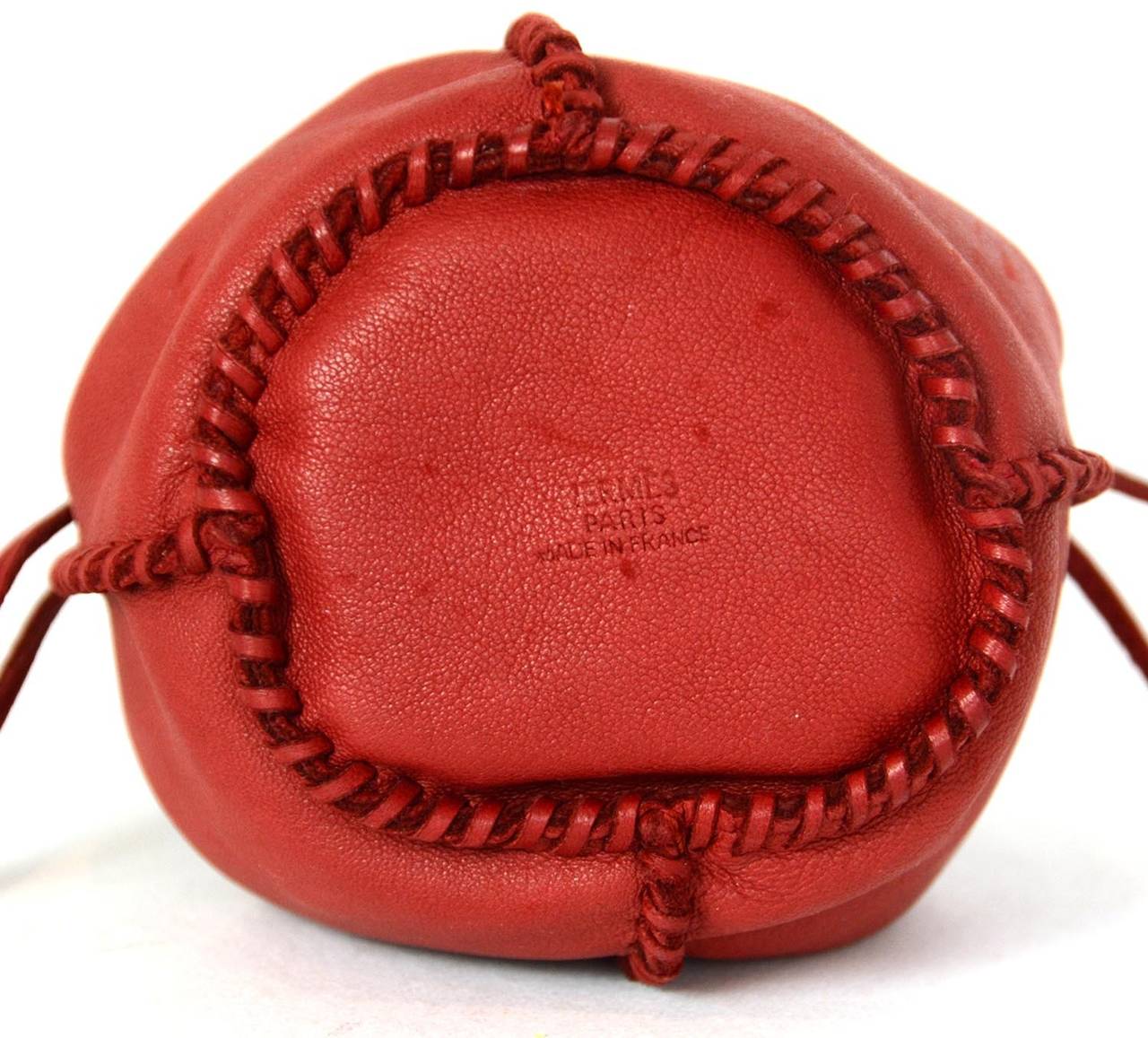Women's or Men's Hermes Red Leather Drawstring Jewelry/Accessory Pouch with Whipstitch Detail