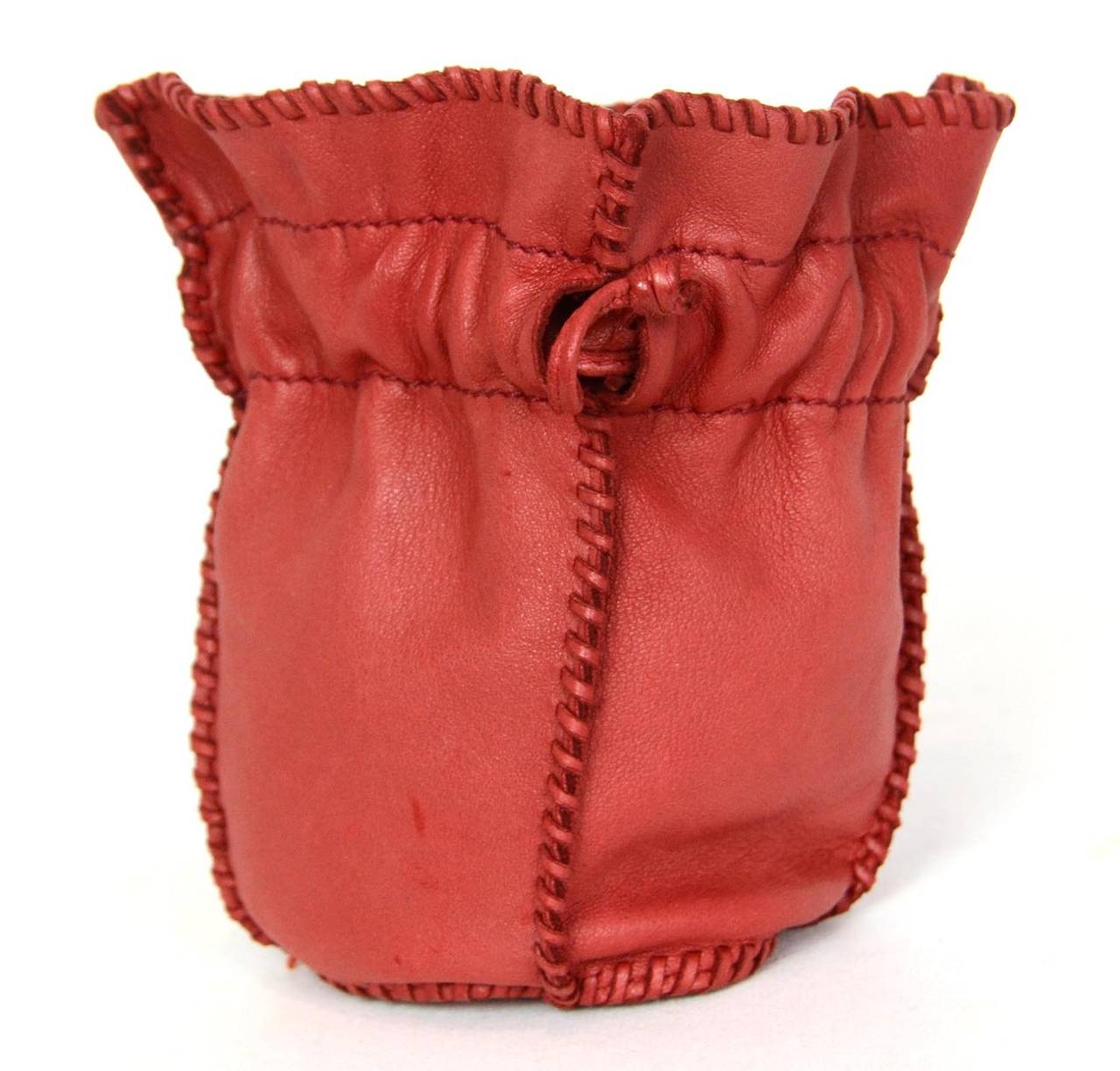 Hermes Red Leather Drawstring Jewelry/Accessory Pouch with Whipstitch Detail 2