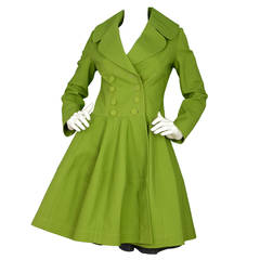 ALAIA Green Cotton Flare Double Breasted  Coat Sz 40