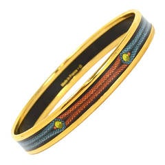 HERMES Black Narrow Enamel Bangle w. Rope Print sz 65