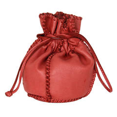Hermes Red Leather Drawstring Jewelry/Accessory Pouch with Whipstitch Detail