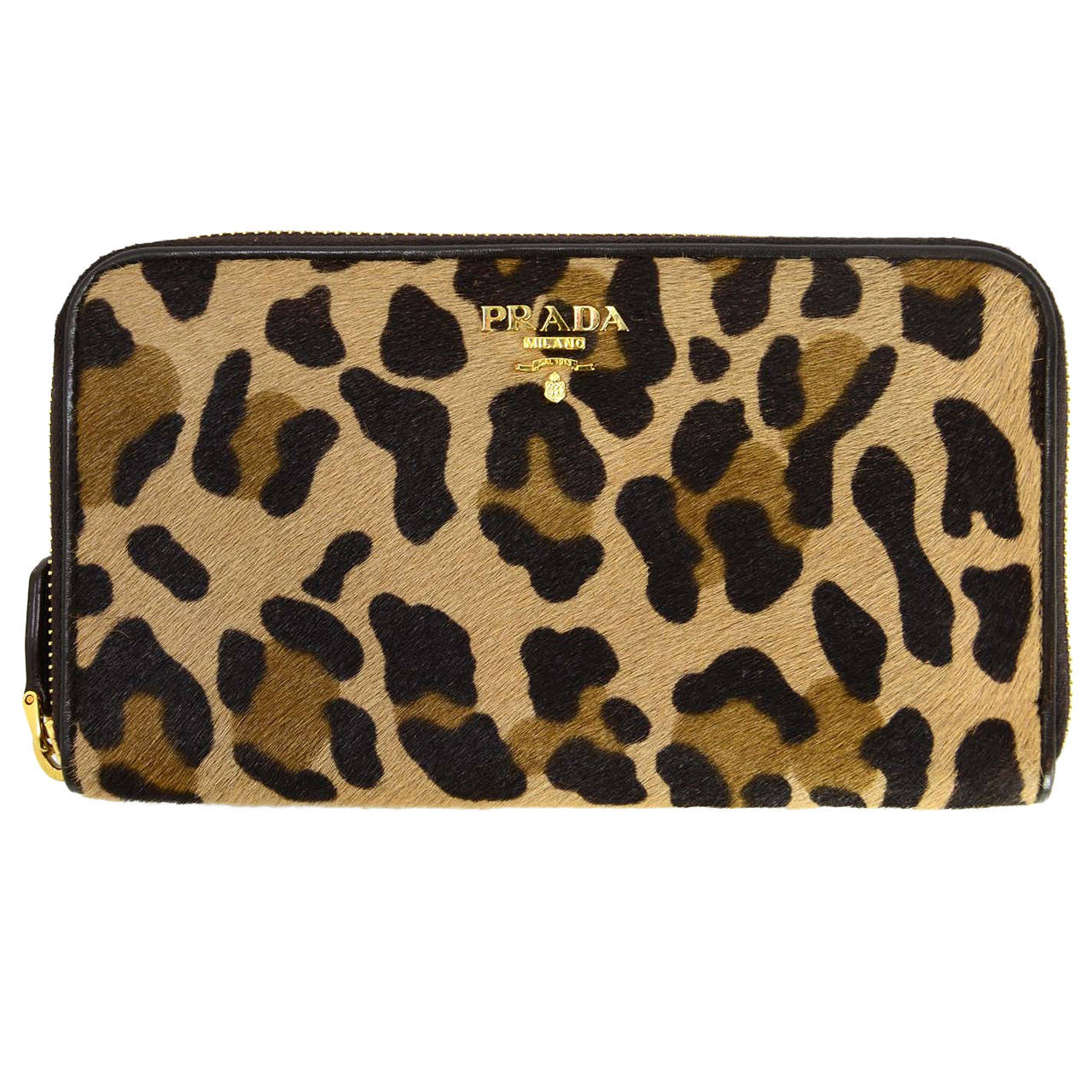 PRADA Leopard Print Pony Hair Zippy Wallet GHW